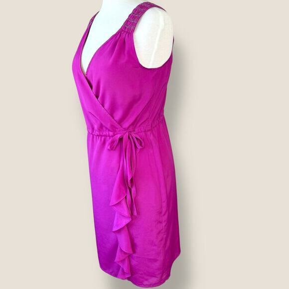 Banana Republic Sleeveless Cross Wrap Tie Waist Ruffles Sheath Dress Size 0 Pink - Picture 3 of 12